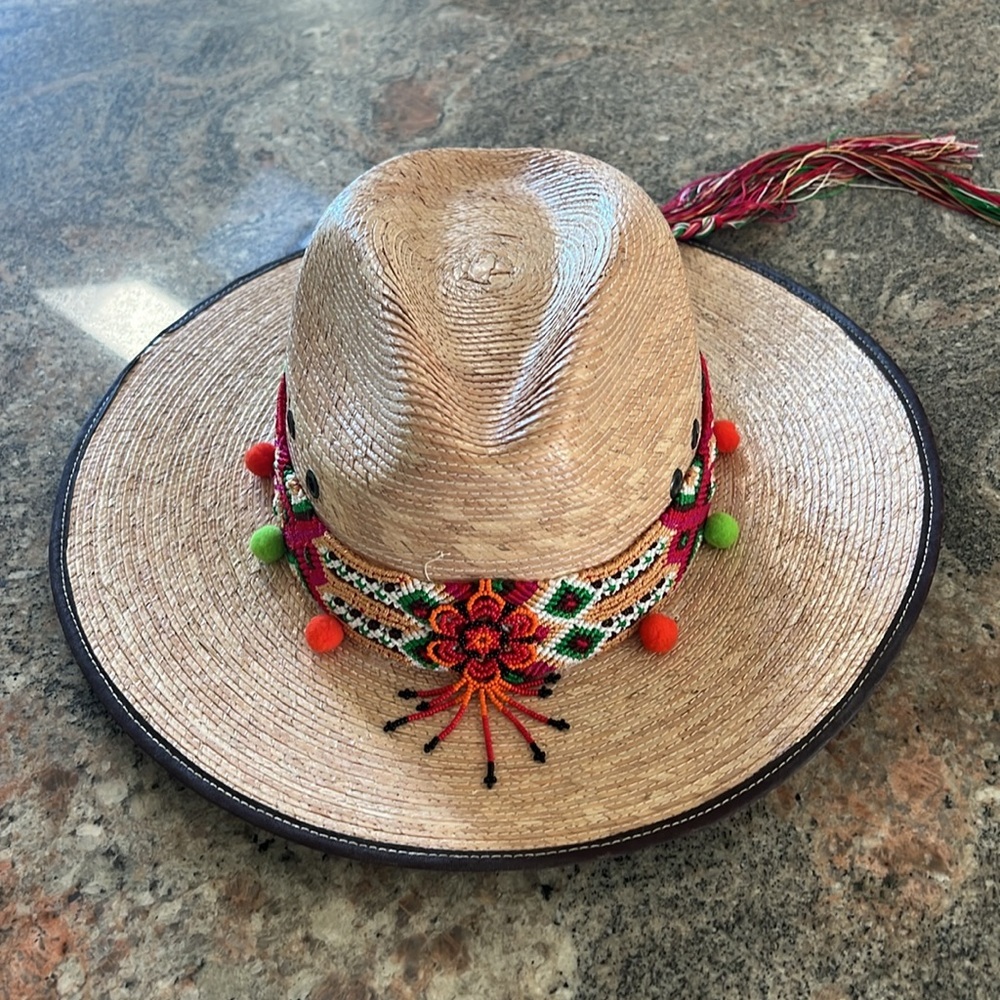 Handwoven Straw Sun Hat with Colorful Embroidered Band
